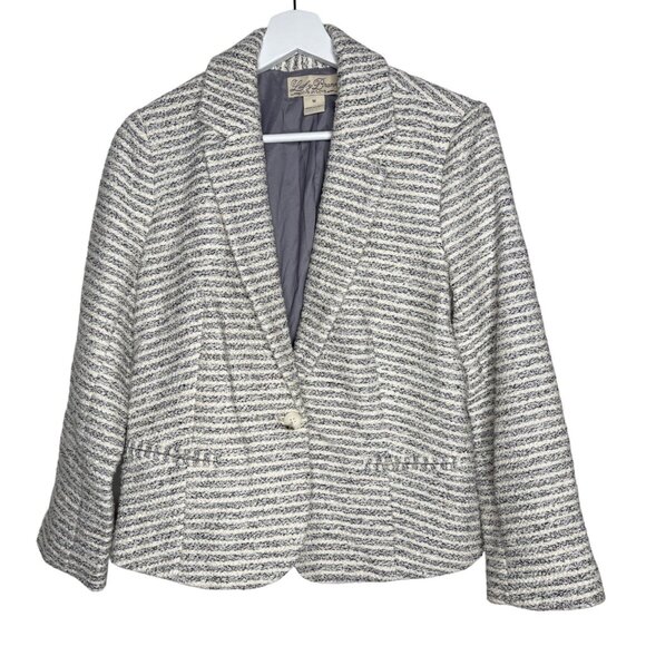 Lucky Brand Gray White Striped Knit Blazer Size M - Picture 1 of 14